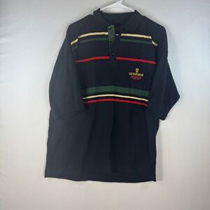 Guinness Mens Black Striped Short Sleeve Rugby Polo Shirt Made in Ireland Size M